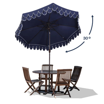 Tracy 9 ft. Classic MidCentury Scalloped Fringe Market Patio Umbrella